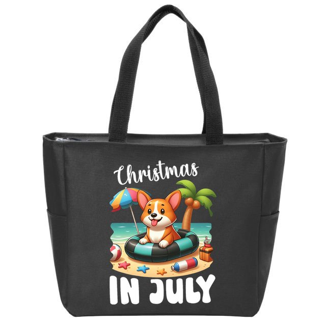Corgi On Inflatable Boat Merry Christmas In July Day Lover Zip Tote Bag