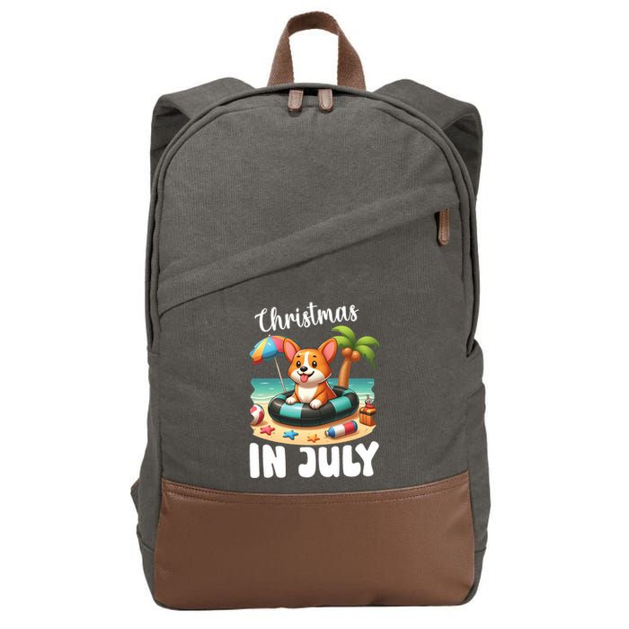 Corgi On Inflatable Boat Merry Christmas In July Day Lover Cotton Canvas Backpack