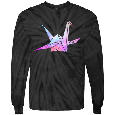 Colorful Origami Japanese Culture Art Paper Folding Cranes Tie-Dye Long Sleeve Shirt