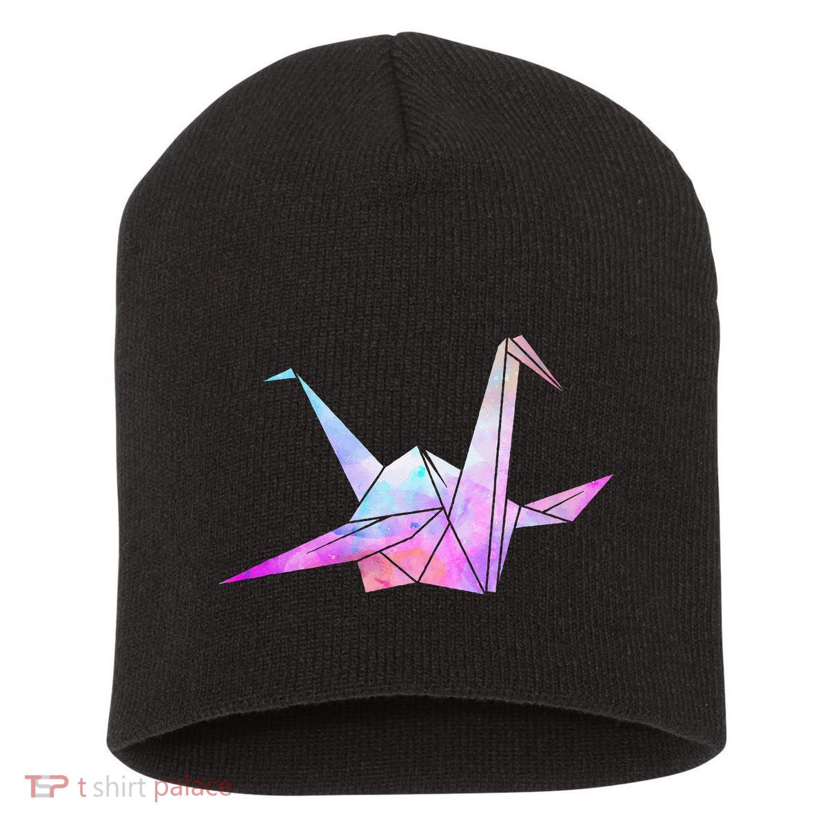 Colorful Origami Japanese Culture Art Paper Folding Cranes Short Acrylic Beanie