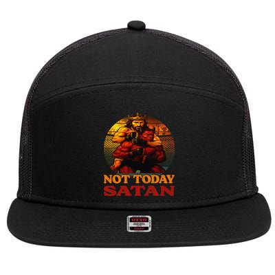 Christian Outfit Jesus Devil Comic Graphic Not Today Satan 7 Panel Mesh Trucker Snapback Hat