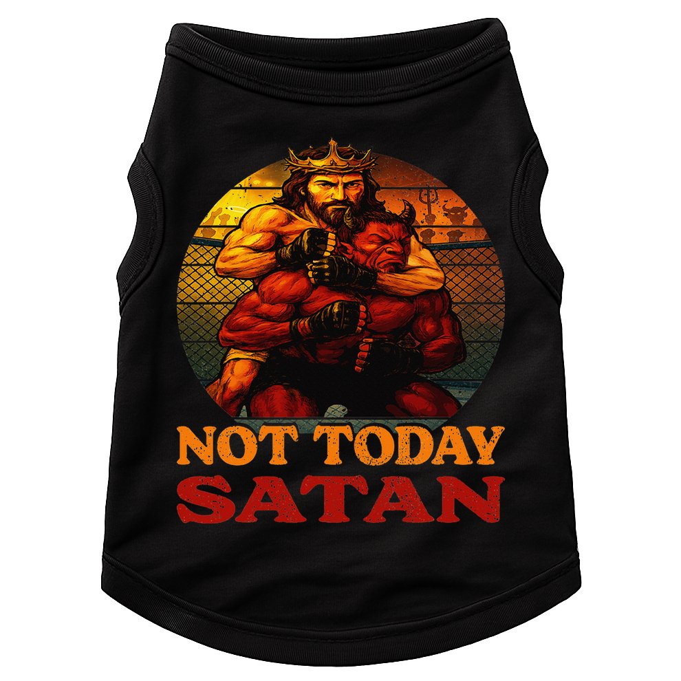 Christian Outfit Jesus Devil Comic Graphic Not Today Satan Doggie Tank