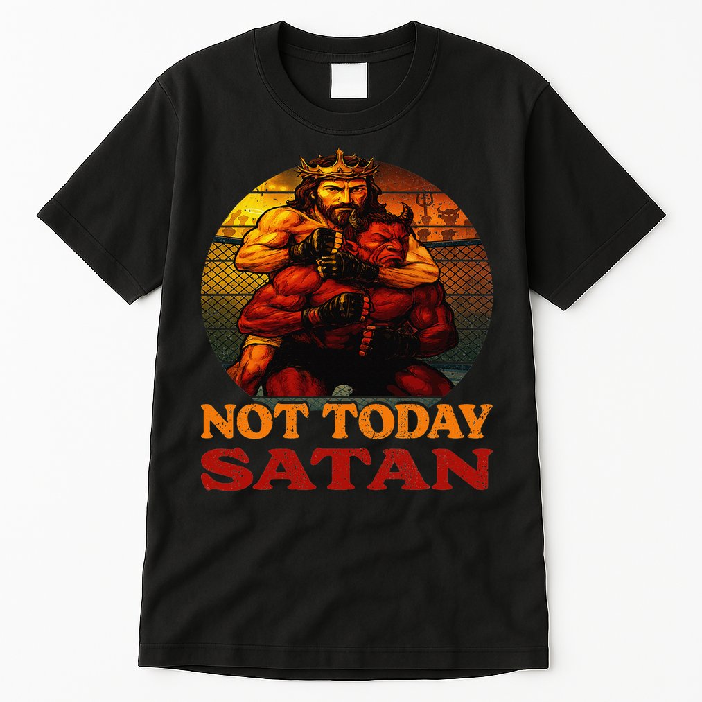 Christian Outfit Jesus Devil Comic Graphic Not Today Satan Tall T-Shirt