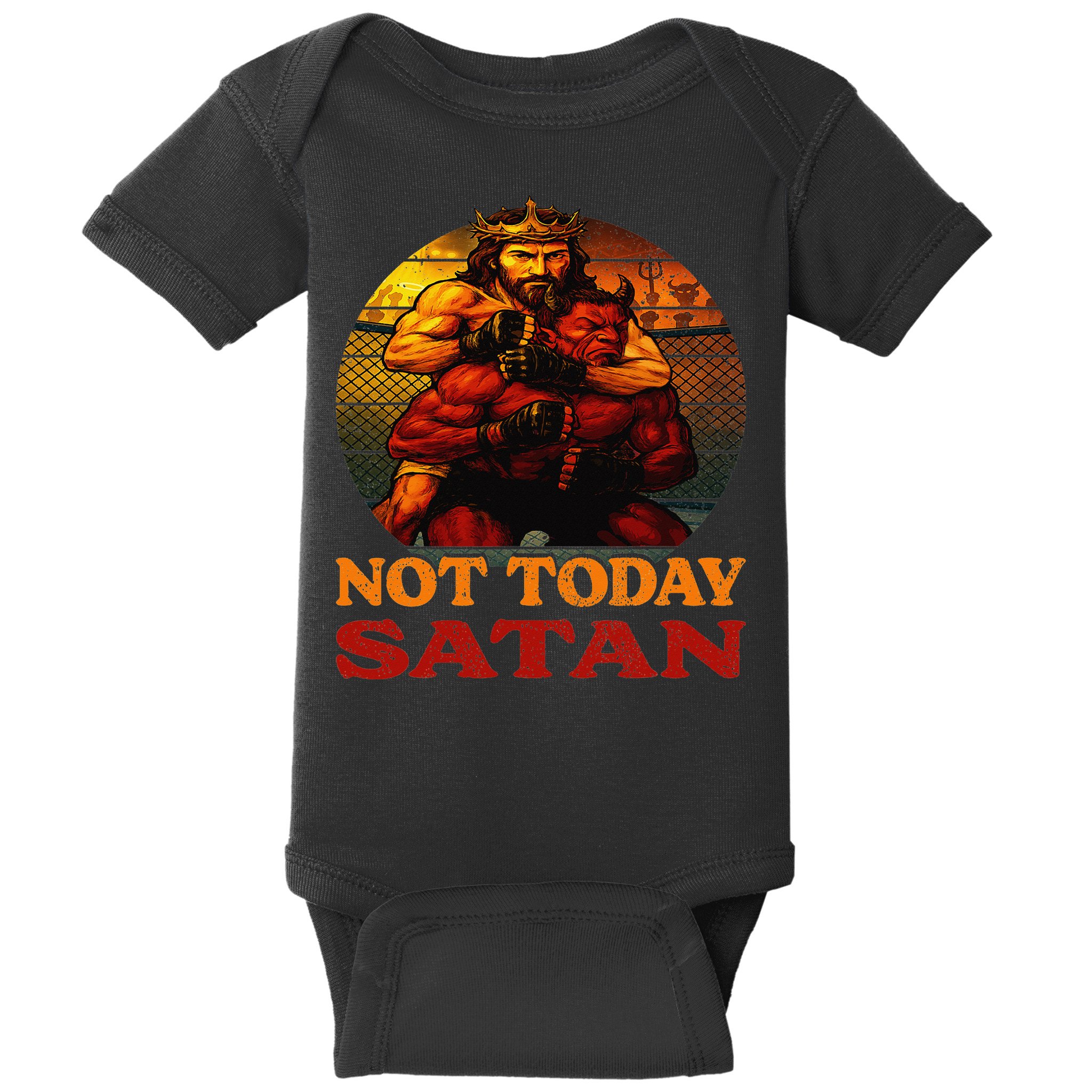 Christian Outfit Jesus Devil Comic Graphic Not Today Satan Baby Bodysuit