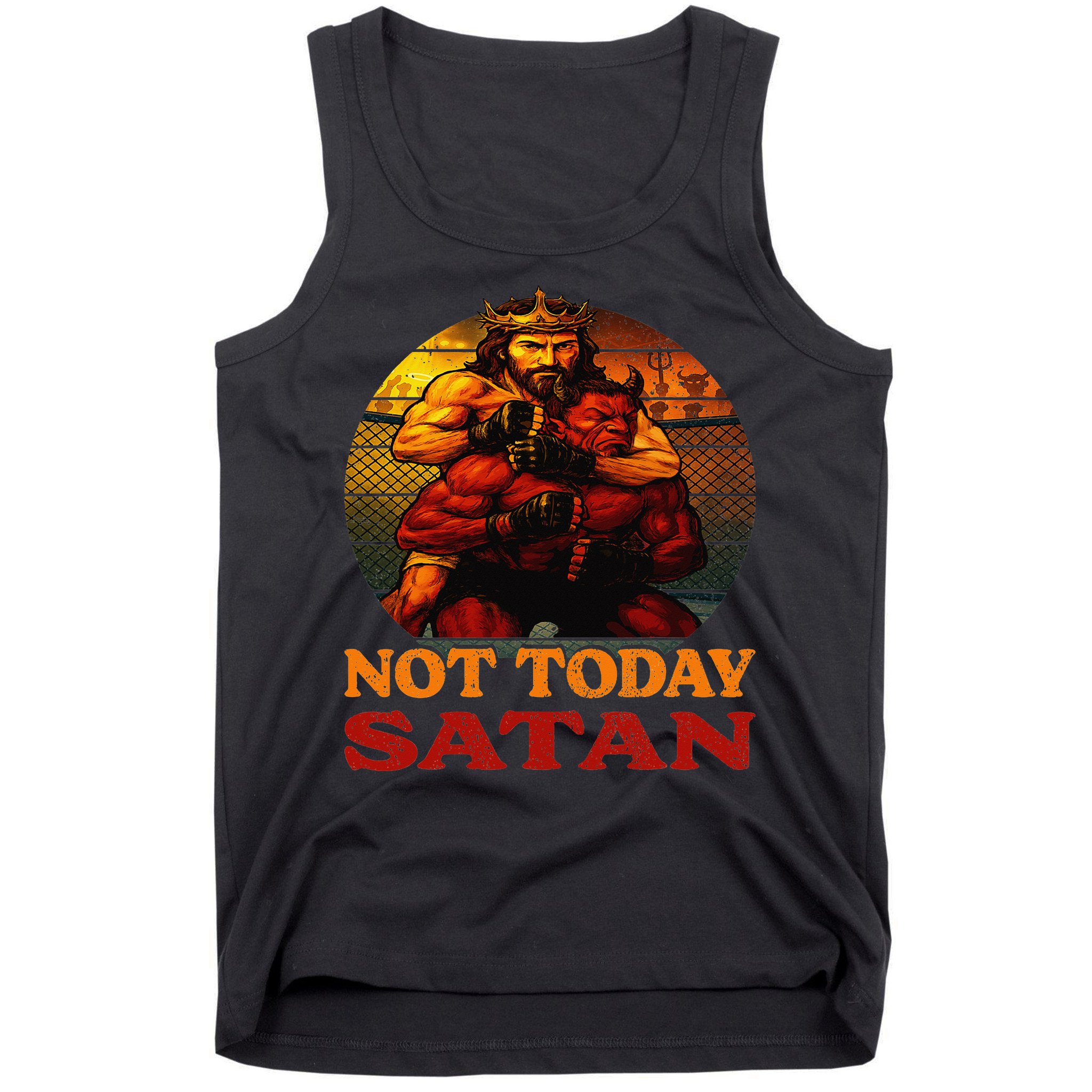 Christian Outfit Jesus Devil Comic Graphic Not Today Satan Tank Top