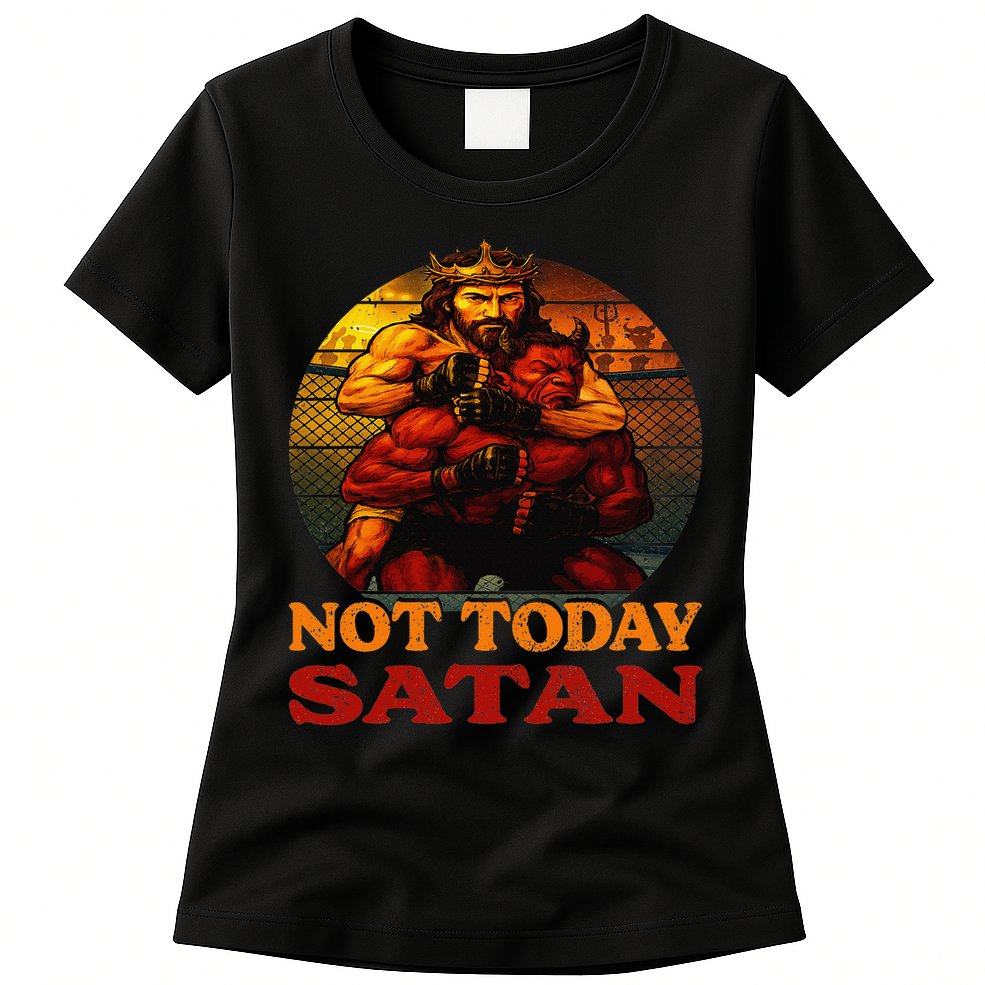 Christian Outfit Jesus Devil Comic Graphic Not Today Satan Womens T-Shirt