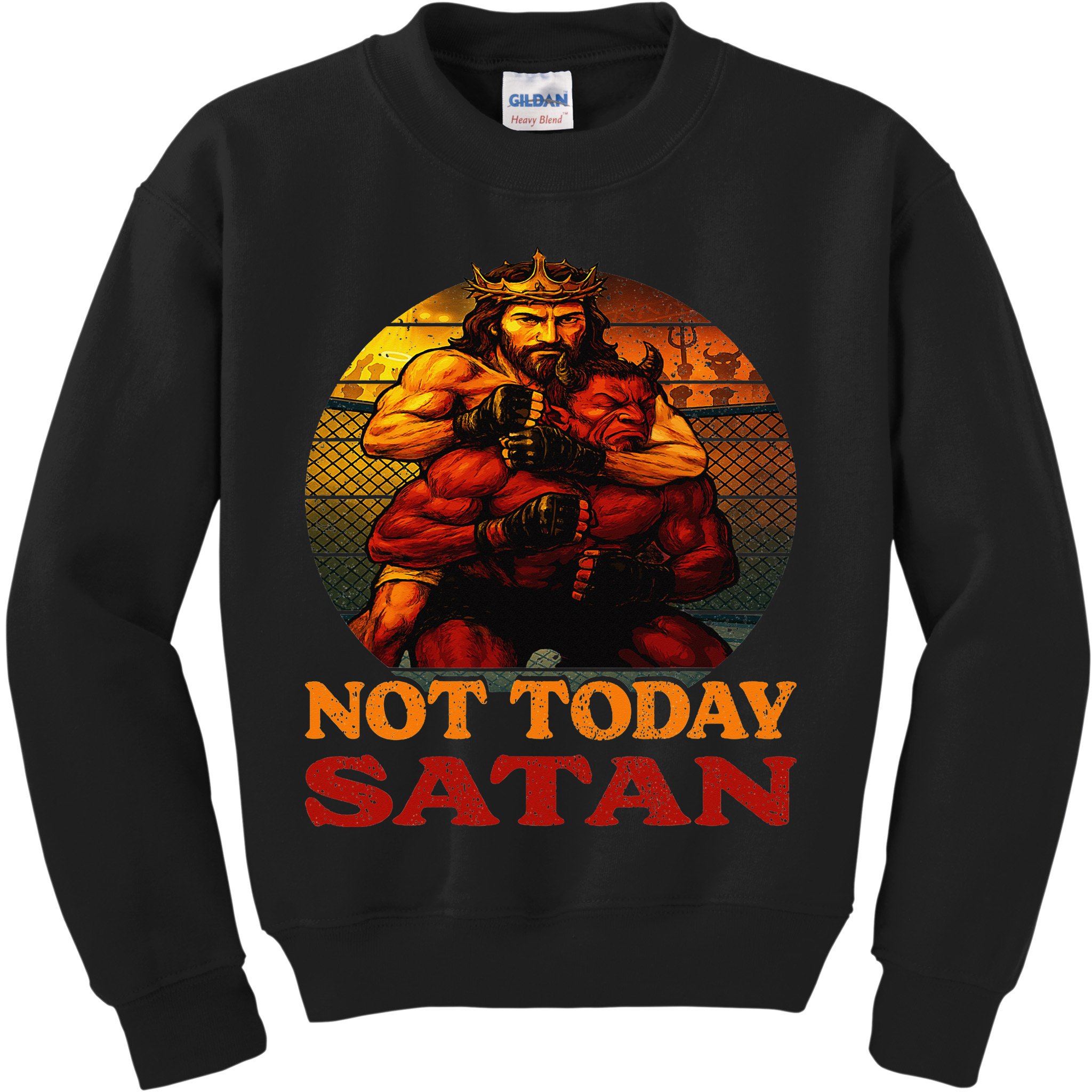 Christian Outfit Jesus Devil Comic Graphic Not Today Satan Kids Sweatshirt