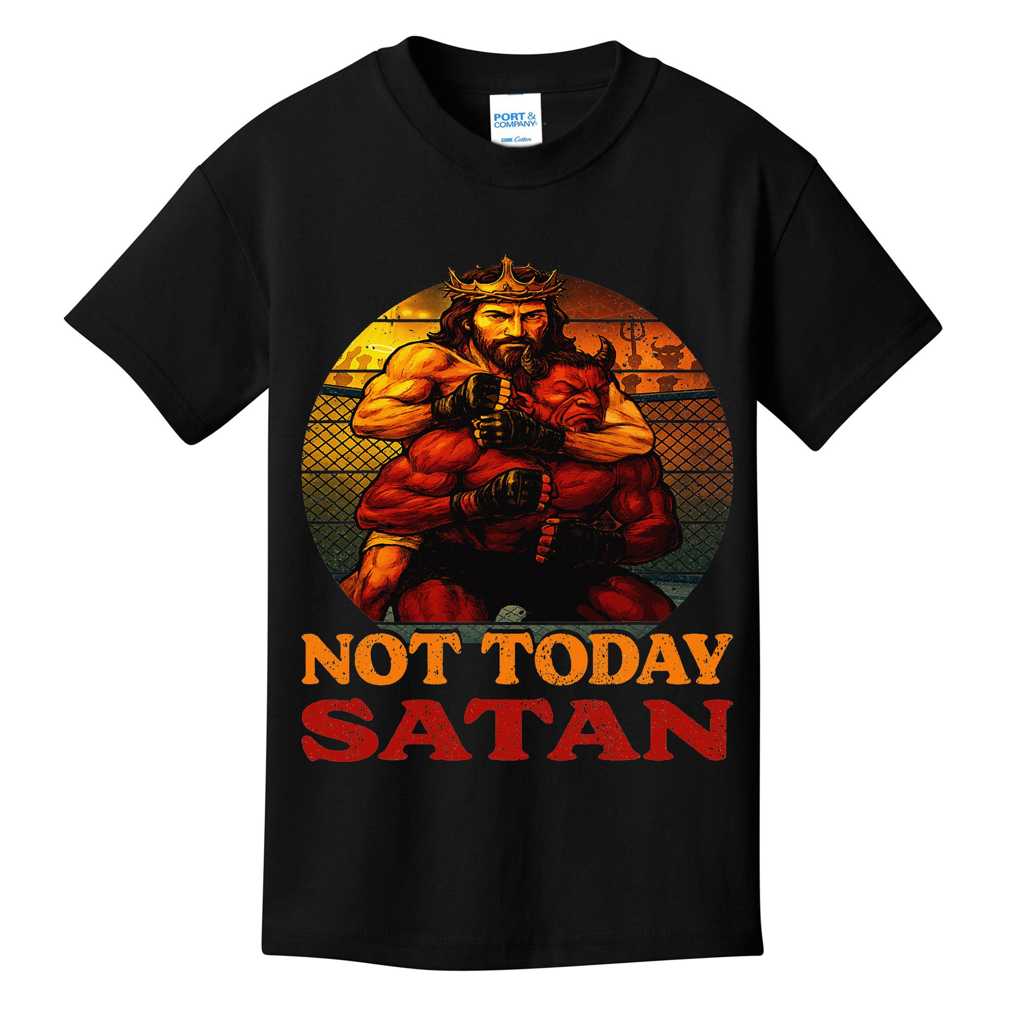 Christian Outfit Jesus Devil Comic Graphic Not Today Satan Kids T-Shirt