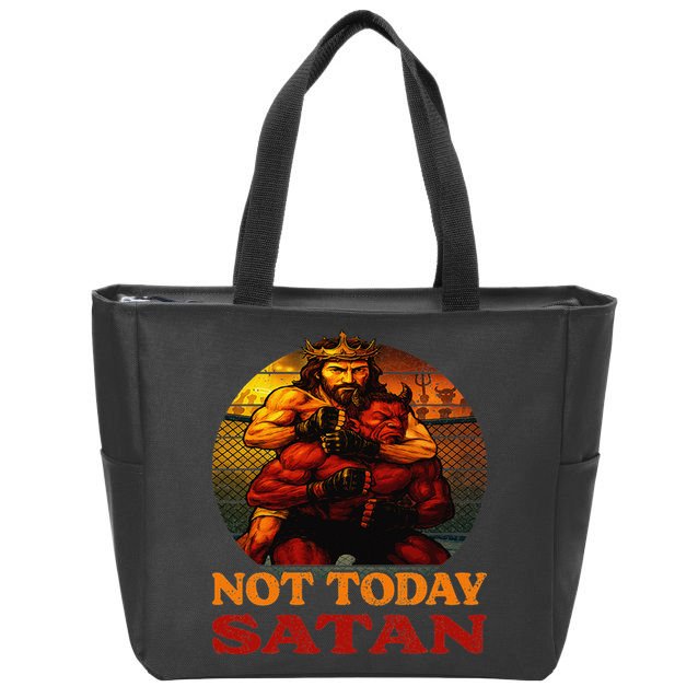 Christian Outfit Jesus Devil Comic Graphic Not Today Satan Zip Tote Bag