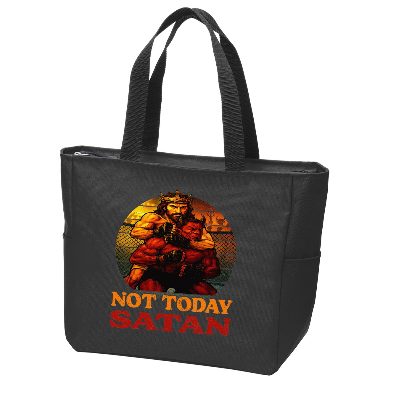 Christian Outfit Jesus Devil Comic Graphic Not Today Satan Zip Tote Bag