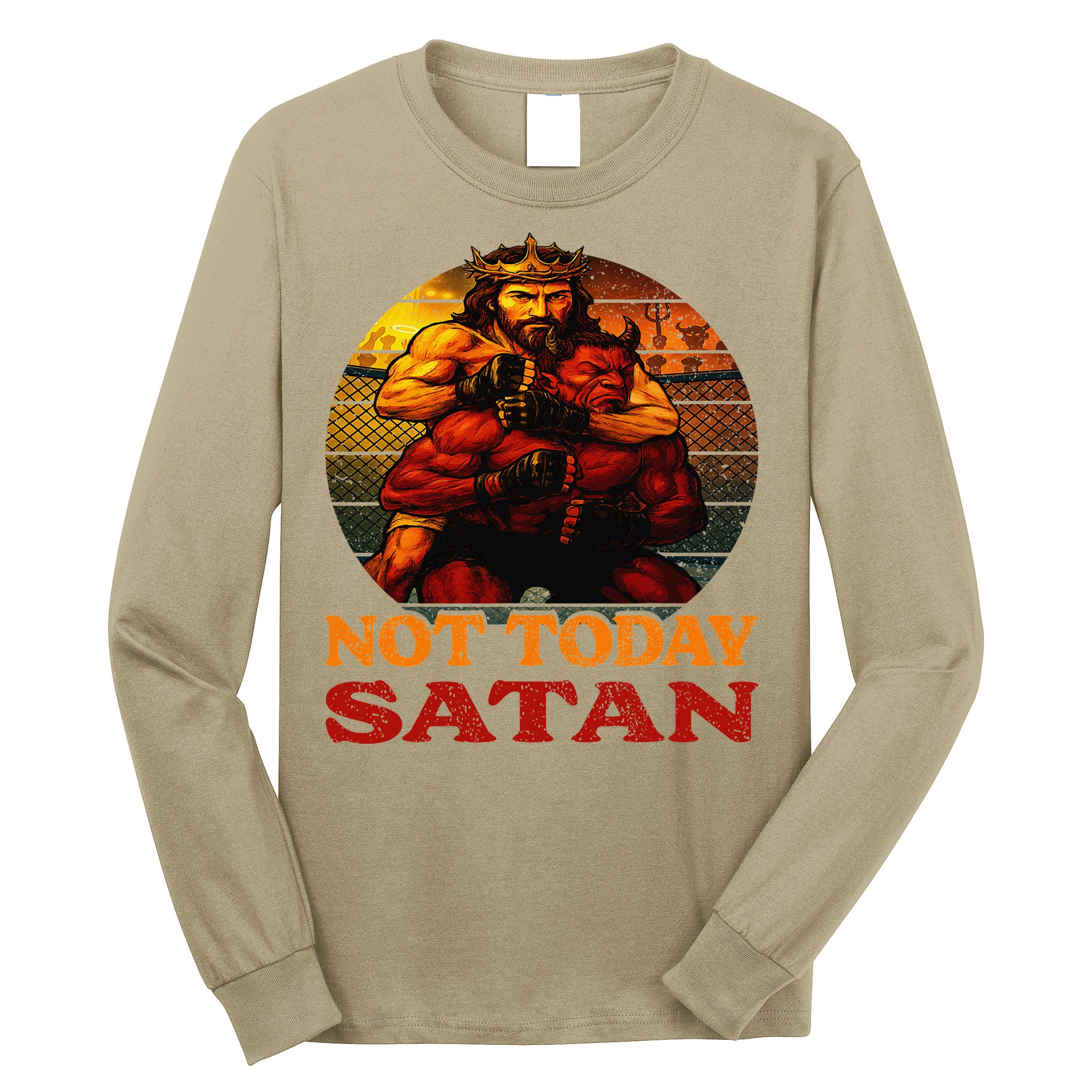 Christian Outfit Jesus Devil Comic Graphic Not Today Satan Long Sleeve Shirt