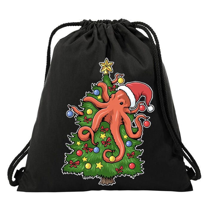 Christmas Octopus Kraken Squid Merry Christmas Tree Drawstring Bag