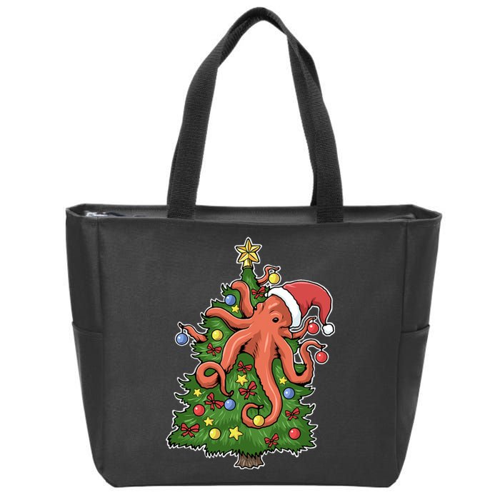 Christmas Octopus Kraken Squid Merry Christmas Tree Zip Tote Bag