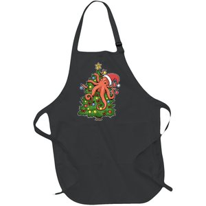 Christmas Octopus Kraken Squid Merry Christmas Tree Full-Length Apron With Pockets