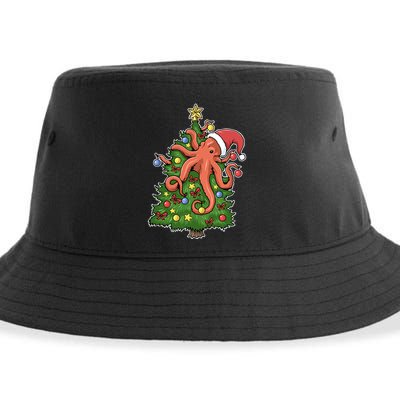 Christmas Octopus Kraken Squid Merry Christmas Tree Sustainable Bucket Hat