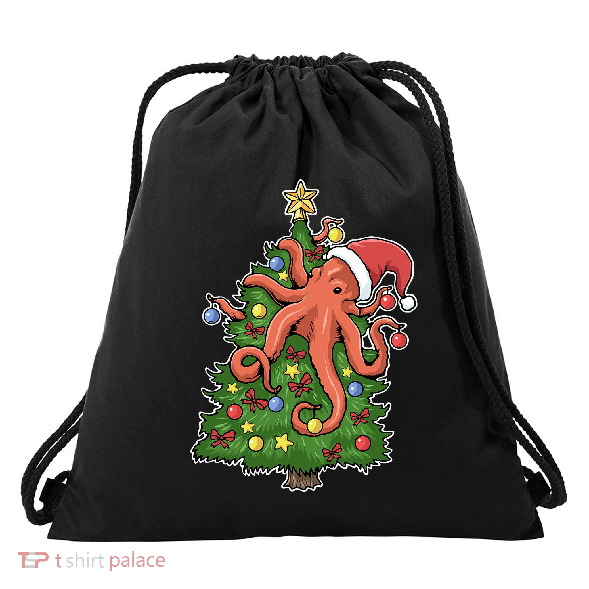Christmas Octopus Kraken Squid Merry Christmas Tree Drawstring Bag