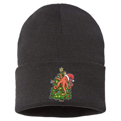 Christmas Octopus Kraken Squid Merry Christmas Tree Sustainable Knit Beanie
