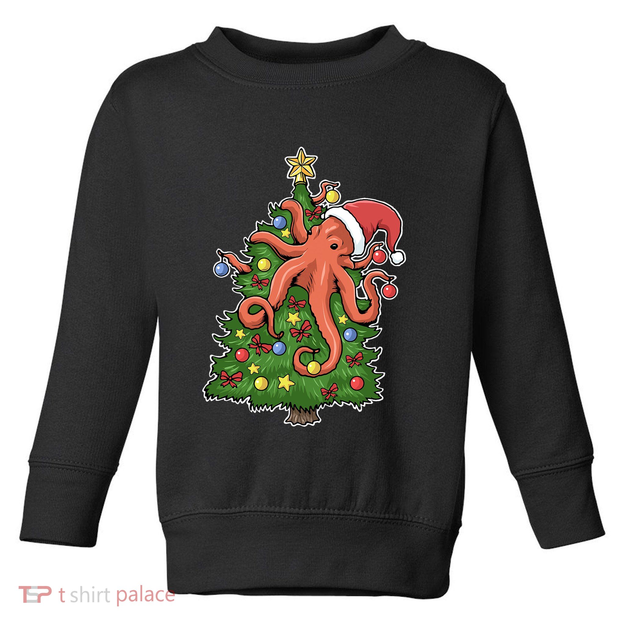 Christmas Octopus Kraken Squid Merry Christmas Tree Toddler Sweatshirt