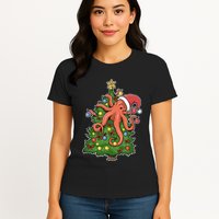 Christmas Octopus Kraken Squid Merry Christmas Tree Womens T-Shirt