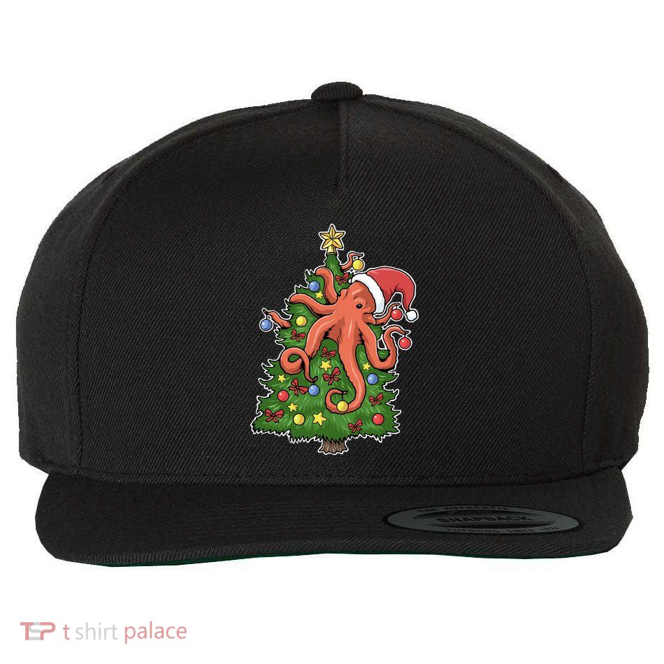 Christmas Octopus Kraken Squid Merry Christmas Tree Wool Snapback Cap