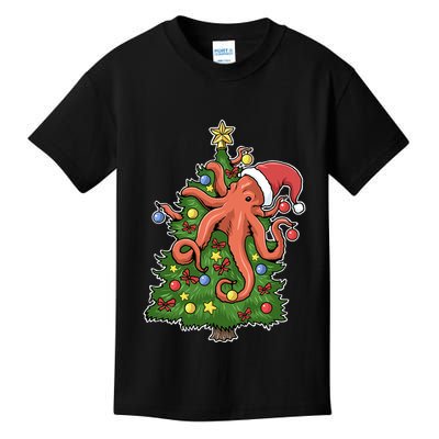 Christmas Octopus Kraken Squid Merry Christmas Tree Kids T-Shirt