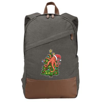 Christmas Octopus Kraken Squid Merry Christmas Tree Cotton Canvas Backpack