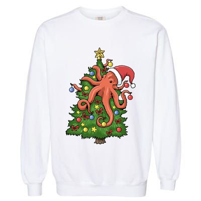 Christmas Octopus Kraken Squid Merry Christmas Tree Garment-Dyed Sweatshirt