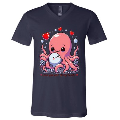 Cute Octopus Love You With All My Hearts V-Neck T-Shirt