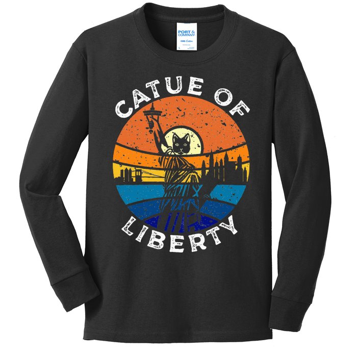 Catue Of Liberty Cat Statue Of Liberty New York City Kids Long Sleeve Shirt