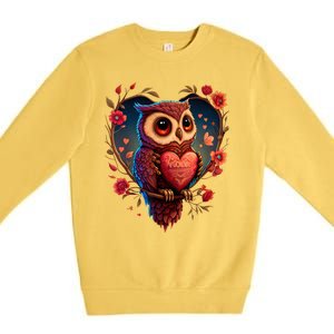 Cute Owl Lover Valentines Day Cute Owl Art Animal Graphic Premium Crewneck Sweatshirt