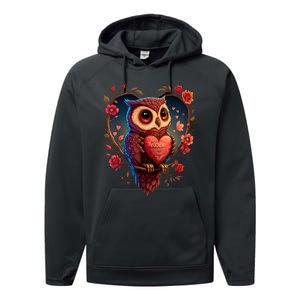 Cute Owl Lover Valentines Day Cute Owl Art Animal Graphic Performance Fleece Hoodie