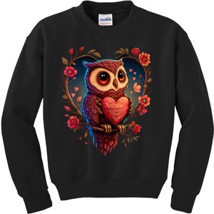 Cute Owl Lover Valentines Day Cute Owl Art Animal Graphic Kids Sweatshirt