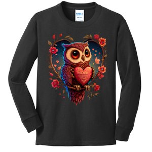 Cute Owl Lover Valentines Day Cute Owl Art Animal Graphic Kids Long Sleeve Shirt