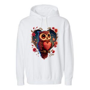 Cute Owl Lover Valentines Day Cute Owl Art Animal Graphic Garment-Dyed Fleece Hoodie