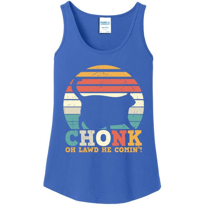 Chonk Oh Lawd He Comin' Cat Scale Meme Funny Cat Lover Cat Day Ladies Essential Tank