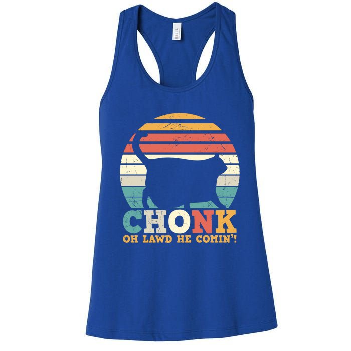 Chonk Oh Lawd He Comin' Cat Scale Meme Funny Cat Lover Cat Day Women's Racerback Tank