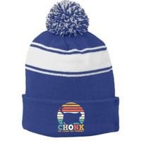 Chonk Oh Lawd He Comin' Cat Scale Meme Funny Cat Lover Cat Day Stripe Pom Pom Beanie