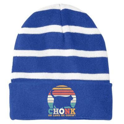 Chonk Oh Lawd He Comin' Cat Scale Meme Funny Cat Lover Cat Day Striped Beanie with Solid Band