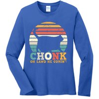 Chonk Oh Lawd He Comin' Cat Scale Meme Funny Cat Lover Cat Day Ladies Long Sleeve Shirt