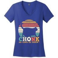 Chonk Oh Lawd He Comin' Cat Scale Meme Funny Cat Lover Cat Day Women's V-Neck T-Shirt