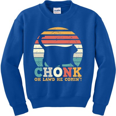 Chonk Oh Lawd He Comin' Cat Scale Meme Funny Cat Lover Cat Day Kids Sweatshirt