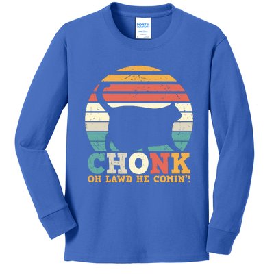 Chonk Oh Lawd He Comin' Cat Scale Meme Funny Cat Lover Cat Day Kids Long Sleeve Shirt