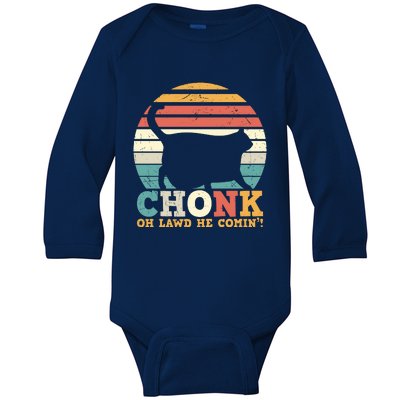 Chonk Oh Lawd He Comin' Cat Scale Meme Funny Cat Lover Cat Day Baby Long Sleeve Bodysuit