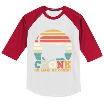 Chonk Oh Lawd He Comin' Cat Scale Meme Funny Cat Lover Cat Day Kids Colorblock Raglan Jersey