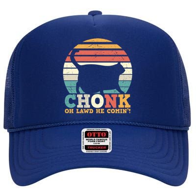 Chonk Oh Lawd He Comin' Cat Scale Meme Funny Cat Lover Cat Day High Crown Mesh Back Trucker Hat