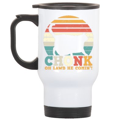 Chonk Oh Lawd He Comin' Cat Scale Meme Funny Cat Lover Cat Day Stainless Steel Travel Mug