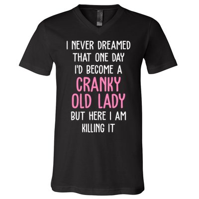 Cranky Old Lady Funny V-Neck T-Shirt