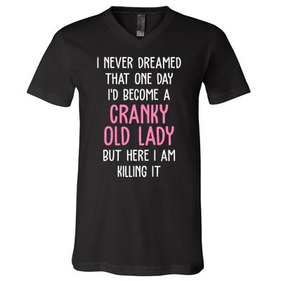 Cranky Old Lady Funny V-Neck T-Shirt