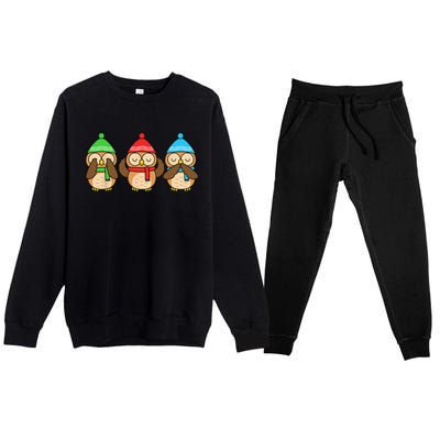 Christmas Owl Lover Funny Winter Birds Cute Owl Premium Crewneck Sweatsuit Set