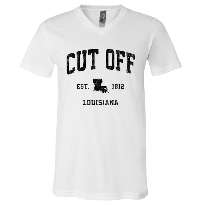 Cut Off Louisiana La Vintage Established Athletic Sports Design V-Neck T-Shirt